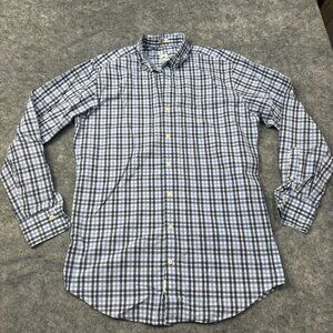 Peter Millar Dress Shirt Mens M White Blue Plaid Check Button Up 100% Cotton